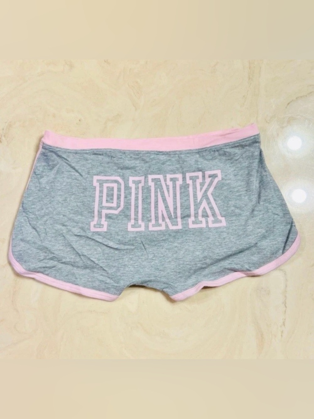 PINK VICTORIA'S SECRET Cotton Dorm Boyshorts Heather Grey Coconut Pink Logo XL - Picture 7 of 10